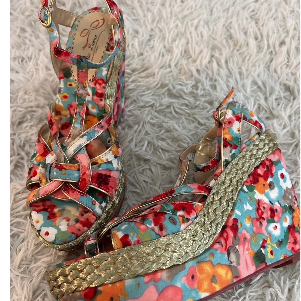 Poetic Licence Floral Wedge Sandals Women's 9 Multicolor‎ Open Toe Ankle Strap